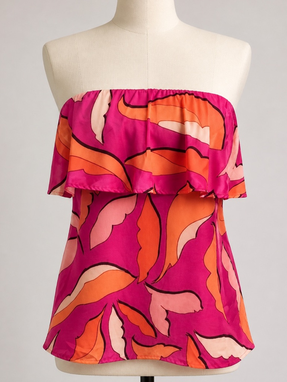 Tyche Strapless Ruffle Blouse Pink Orange Floral Small NWT